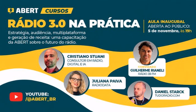 ABERT lança curso sobre Rádio 3.0 com foco em estratégias multiplataforma, audiência e geração de receita